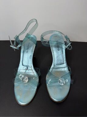 bebe Clear Light Blue Strappy Heeled Sandals